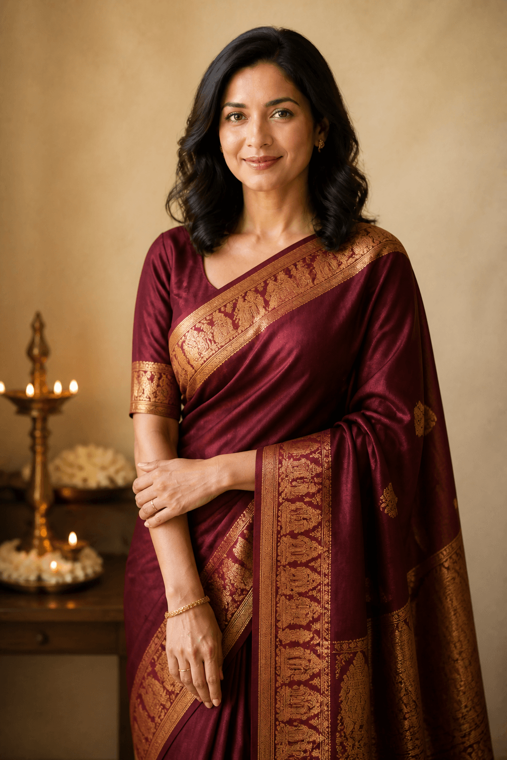 The same Meera, saree try-on on herself