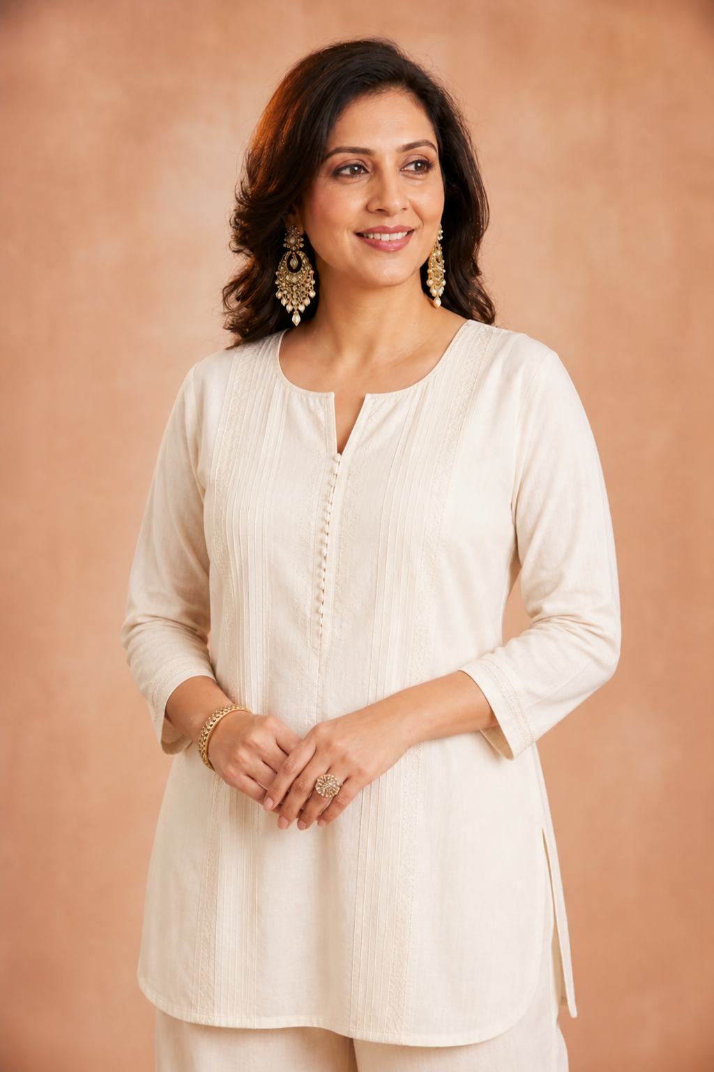 Elegant woman in a cream everyday kurta