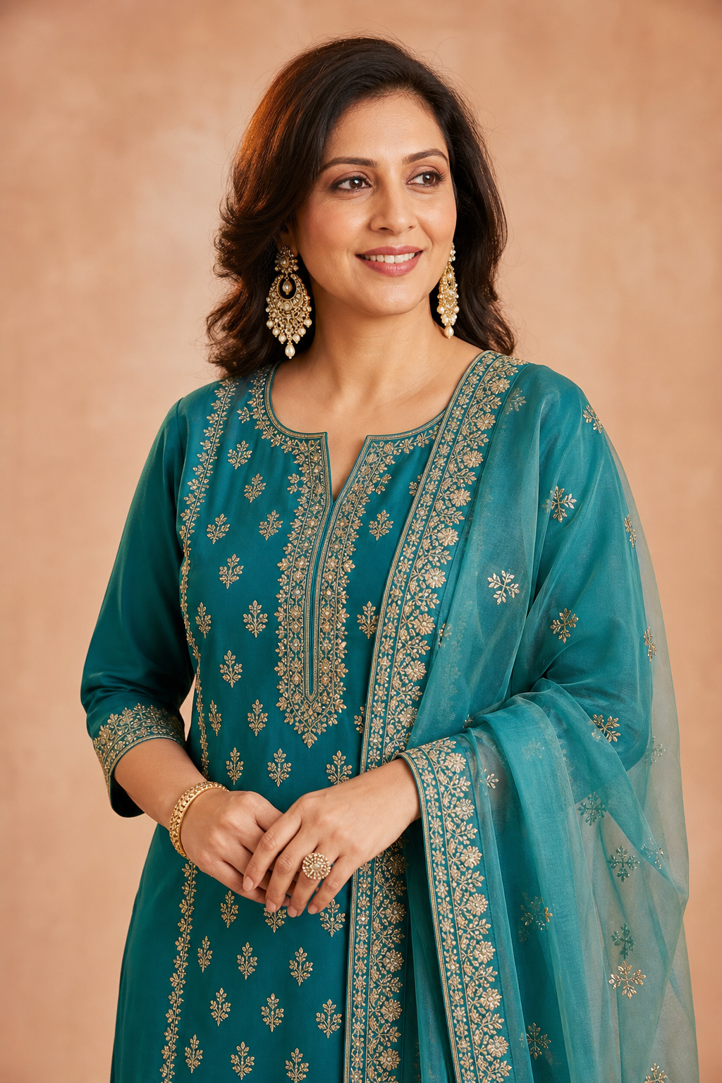 Elegant woman in a teal salwar kameez